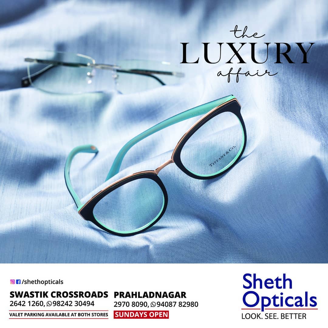 Sheth Opticals,  theLUXURYaffair., Police,, Gotti,, TomFord,, Silhouette,, Lindberg,, Bentley,, MarcJacobs,, JimmyChoo,, DITA,, LindaFarrow,, Oakley,, Maui, Jim,, Vogue,, Bvlgari,, Versace,, Burberry,, DolceAndGabanna,, MichaelKors,, Prada,, Coach, VonArkel, Ahmedabad, Prahladnagar, Swastik_Crossroads, EMIs, Bajaj_Finserv, Frosca