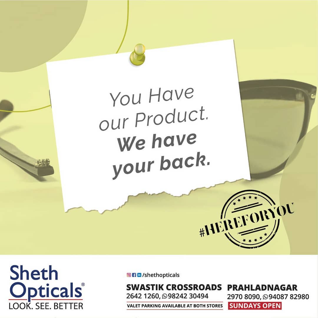 Sheth Opticals,  AfterSales, Service,, HereForYou!, Sheth, Opticals,, opticalshop, Ahmedabad, GlobalBrands,, QualifiedOptometrist,, CustomerService, OnlyOriginals., Eyecare, Spectacles, ContactLens, Optical, Frames, Sunglasses, EyeWear, EyeWearFashion, EyeWearStyle, EyeWearTrends, EyeWearShop