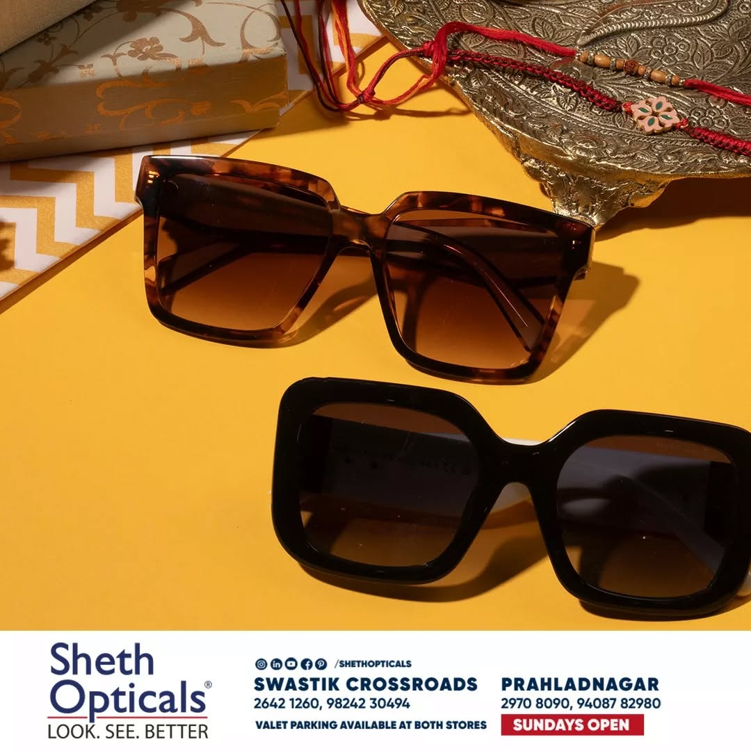 Sheth Opticals,  Rakshabandhan!, festiveeyewear, festivesunglasses, festivestyle, indianfestivals, rakhigifting, rakshabandhangifts, giftstosister, sisterrakhigifts, shethopticals, sunglasses, eyeglasses, eyeframes, printedframes, oversizedframes, opticals, opticianahmedabad, boldeyewear, eyewearbrands, luxuryeyewear, ahmedabadoptician, eyewearinahmedabad, trendingframes, luxuryframes, sunglasstrends, oversizedshades