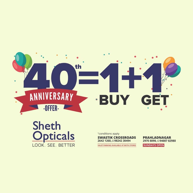 Sheth Opticals,  40_Years., Never_Before_Offer., 40th_Anniversary_Offer., Sheth_Opticals, Sunglasses, Rayban,, Maui, Jim,, Vogue,, Cazal,, Bvlgari,, Versace,, Burberry,, DolceAndGabanna,, MichaelKors,, Prada,, EmporioArmani,, Coach,, Idee,, Image, Sheth_Opticals, Prahladnagar, Swastik_Crossroads, EMIs, Bajaj_Finserv, Frosca
