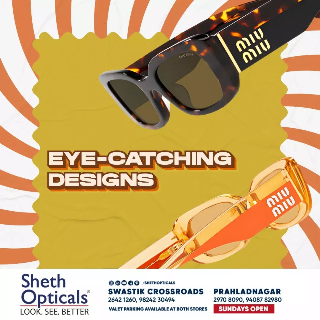 Sheth Opticals,  ShethOpticals., shethopticals, sunglasses, opticals, opticianahmedabad, boldeyewear, eyewearbrands, luxuryeyewear, ahmedabadoptician, eyewearinahmedabad, trendingsunglasses, luxurysunglasses, sunglasstrends, sunglassfashion, festiveeyewear, sunglassesgifting, glamsunglasses, festivestyling, navratrinights, navratrigujarat, festiveseason, trendysunglasses, trendyeyewear, festiveeyewear