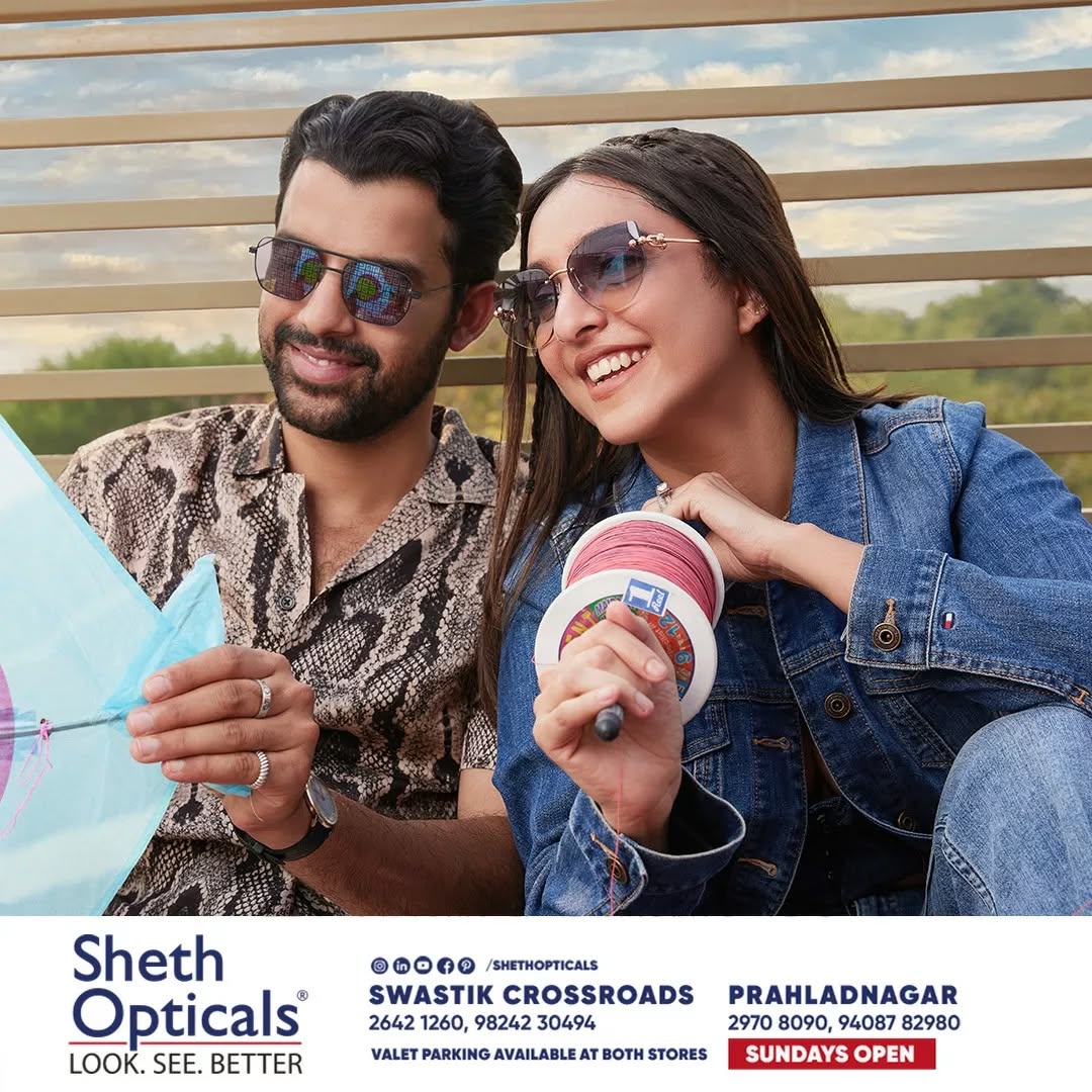 Sheth Opticals,  shethopticals, newdaynewage, shethopticalsahmedabad, opticalsahmedabad, opticalsindia, opticiansnearme, opticalsnearme, opticianahmedabad, eyewear, trends, trendingsunglass, traveledition, giftingsunglasses, giftingeyewear, limitededitionsunglasses, uttarayan, uttarayan2024, uttarayanlooks, uttarayanootd
