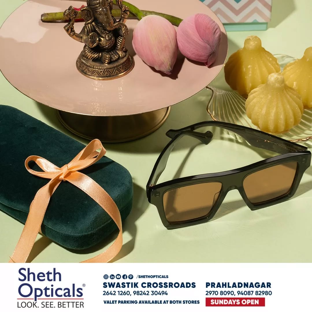 Sheth Opticals,  GanpatiBappaMorya, GaneshChaturthi, GaneshMahotsav, shethopticals, sunglasses, opticals, opticianahmedabad, boldeyewear, eyewearbrands, luxuryeyewear, ahmedabadoptician, eyewearinahmedabad, trendingsunglasses, luxurysunglasses, sunglasstrends, sunglassfashion, festiveeyewear, paryushanspecial, giftingguide, sunglassesgifting