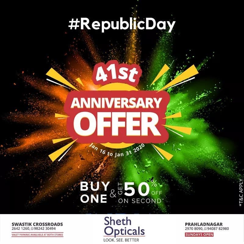 Sheth Opticals,  Republic, Sunglasses, Frames, Prahladnagar, Navrangpura, RepublicDay, AnniversaryOffer